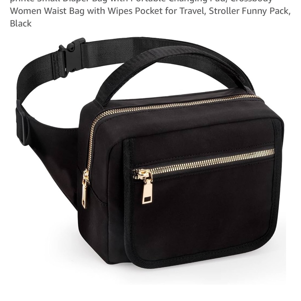 Black Waist Bag with Gold Zippers